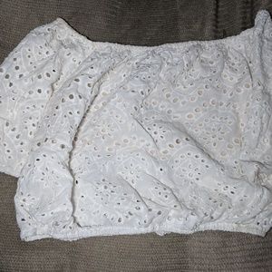 Off-the-shoulder white crop top